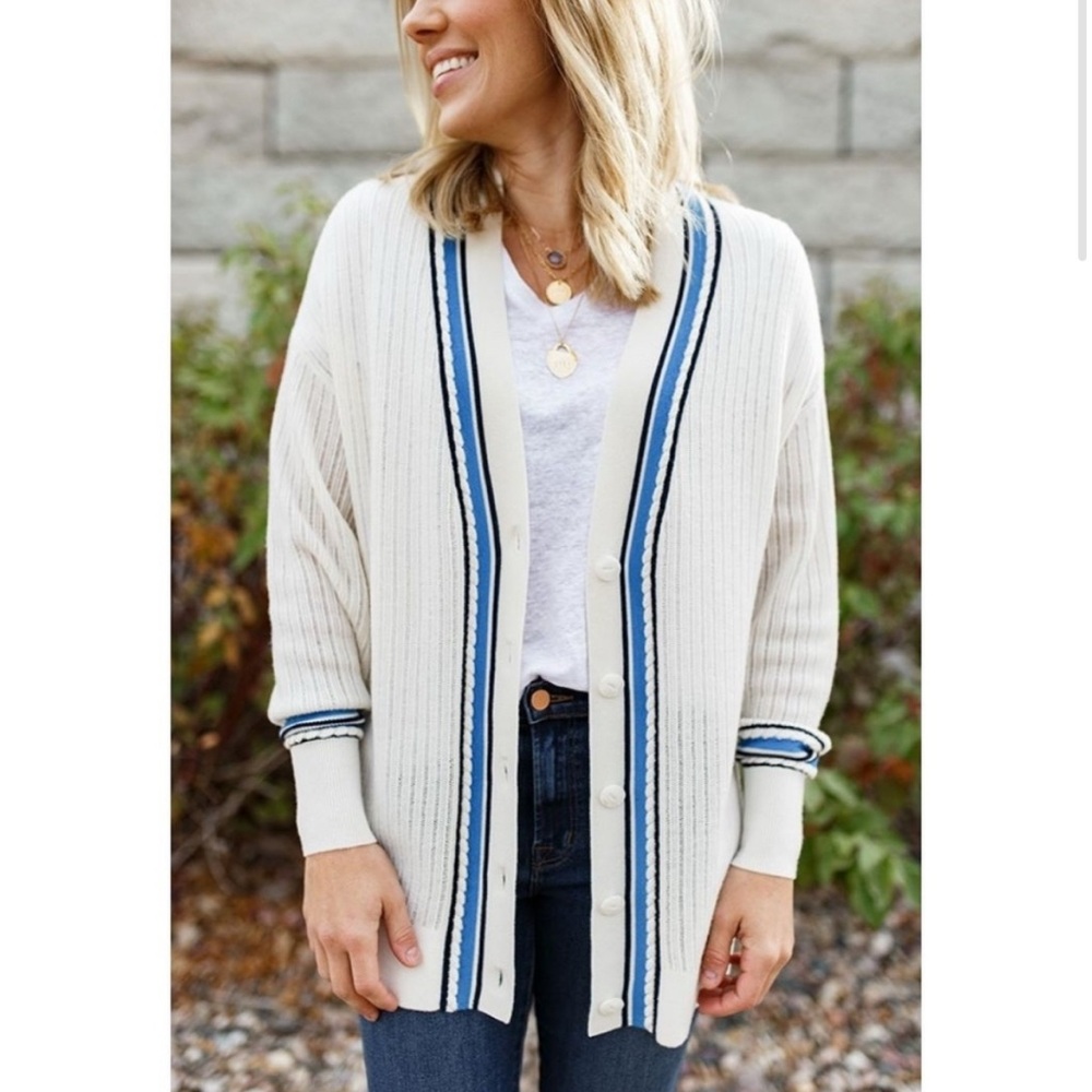 Rag & Bone‎ Chalk White Knit Dianna Merino Wool Blend Cardigan Sz L Read Dscrpt